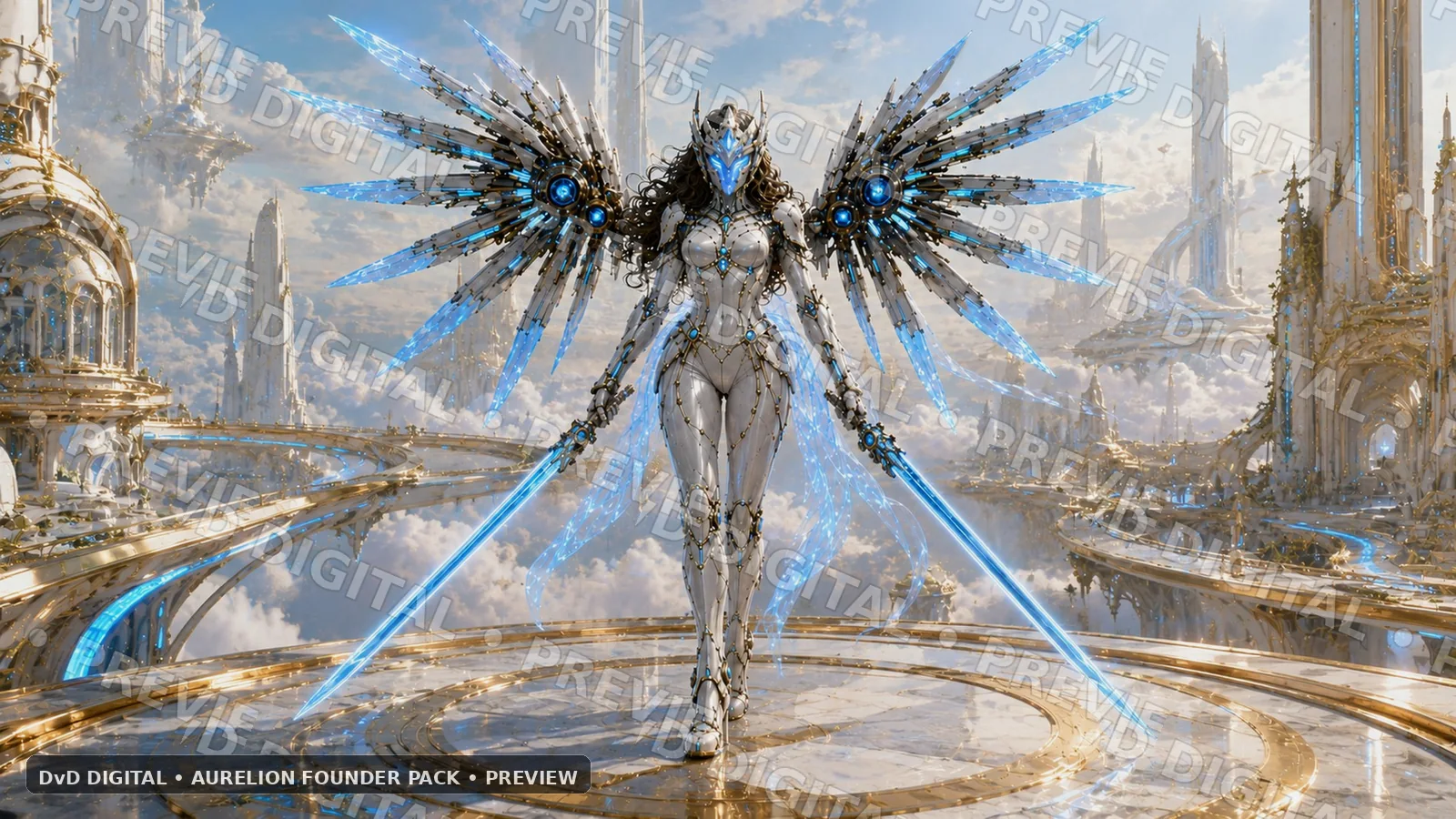 Aurelion Founder Pack preview — Wings + full helmet + longsword